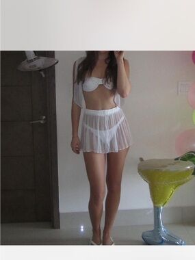 REVOLVE White Sheer Bikini Set with Skirt